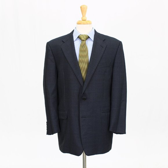 Hickey Freeman 43R Navy Check 2-Button Sport Coat Blazer Jacket B567